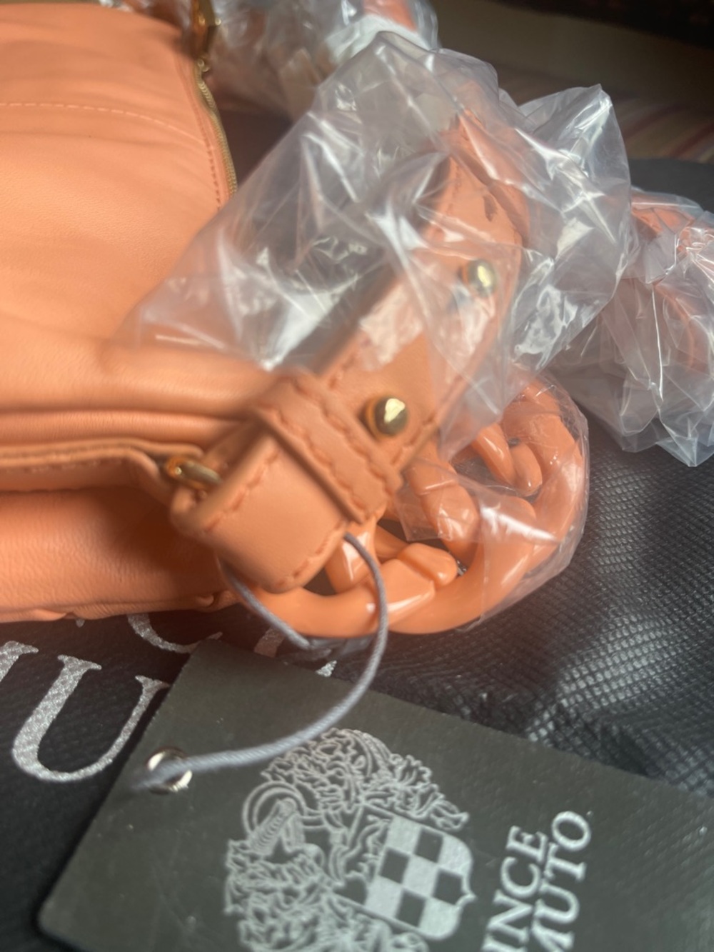 NEW VINCE CAMUTO WOVEN LEATHER CROSSBODY TOP ZIP w CHAIN ADYNA MELON w DUST BAG - Picture 16 of 16